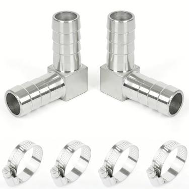 Imagem de Closmos Aço Inoxidável Mangueira Barb Encaixe 90 Graus Cotovelo 3/20.3 cm Farpado x 3/20.3 cm Ângulo Reto Farpado Conector em Forma de L com 4 peças Braçadeiras de Mangueira (pacote com 2)