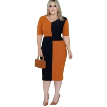 Imagem de Vestido Midi Plus Size Biocolor Moda Feminina Evangélica, Caramelo, G2