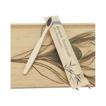 Imagem de Escovas De Dente De Bambu Macias Para Adultos 100 Peças Ecológicas Reu