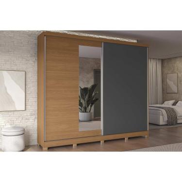 Imagem de Guarda Roupa Casal 2 Portas de Correr (1 c/ Espelho) e 4 Gavetas c/ Pés CB01T583 Canela/Grafite - Kappesberg