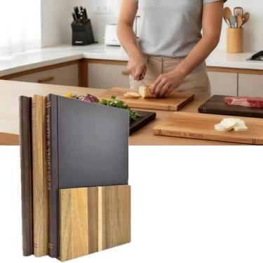 Imagem de Conjunto de tábua de corte de livro - tábua de corte que parece livros com suporte | Tábuas de corte de madeira para cozinha conjunto de 3 | Frutas, legumes, carne, queijo e pão rotulados
