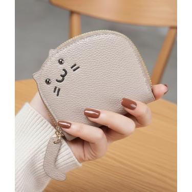 Imagem de Porta-cartões Cedit com 11 compartimentos, carteira feminina de couro de gato fofo, Cinza, 11x9x2.5cm