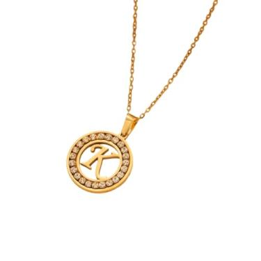 Imagem de TINCOLIA Colar redondo de aço inoxidável com 26 letras incrustadas em diamante, corrente simples e exclusiva em forma de O