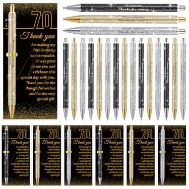 Imagem de Feifeiya Conjunto de 24 lembrancinhas de festa de aniversário para convidados, presentes de apreciação de aniversário, canetas esferográficas com glitter e cartões de agradecimento para mulheres