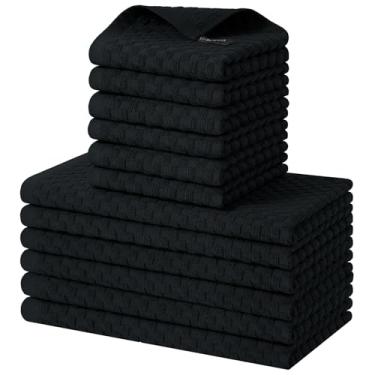 Imagem de Homaxy Conjunto de toalhas de cozinha e panos de prato 100% algodão, 30 x 30 x 63 cm, conjunto de 12 panos de prato felpudos a granel, toalha de mão super macia e absorvente com laço para pendurar