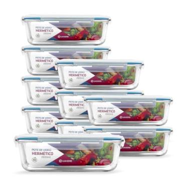 Imagem de Kit 10 Potes de Vidro Retangular com Tampa Hermética 2800ml (Azul)
