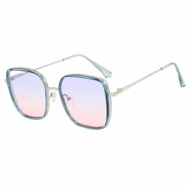 Imagem de Óculos de Sol Oversized em Metal com Lentes Degradê, Proteção UV400, para Homens e Mulheres, Ideais para Esportes ao Ar Livre, Corrida e Ciclismo, nas Cores Azul e Rosa.