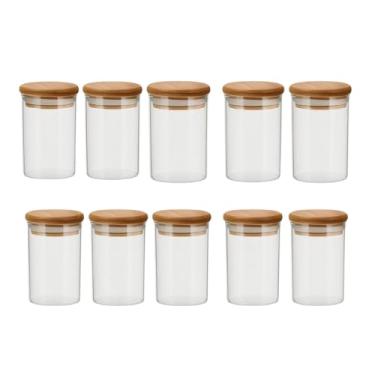 Imagem de Conjunto de Potes de Vidro 250ml Herméticos com Tampa de Bambu para Temperos, Mantimentos e Organização de Cozinha, Vedação Segura e Armazenamento Prático (10 POTE)