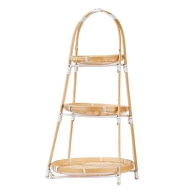 Imagem de Generic Bandeja expositora de alimentos em bambu trançado, versátil, ideal para guardar presentes e servir comidas em festas, 3 Camadas