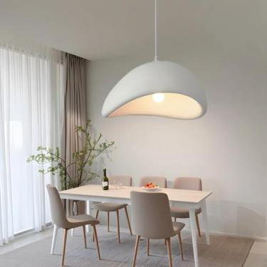 Imagem de Luminária Pendente para Mesa de Jantar, Estilo Japonês Wabi-Sabi, Soquete E27, Polietileno Branco, Altura Ajustável, Lustre Moderno e Criativo para Sala de Estar, Sala de Jantar e Cozinha (B