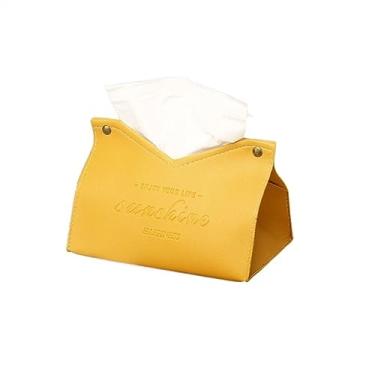 Imagem de Porta-lenços de papel para sala de estar, sala de jantar, caixa de lenços de couro PU, multiuso, cor sólida, caixa de armazenamento de guardanapos, capa de lenço facial (amarelo)