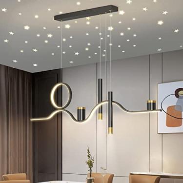 Imagem de Luminária pendente Star Clear Sky com LED para mesa de jantar, altura ajustável e controle remoto, ideal para sala de jantar, sala de estar e escritório (preta)