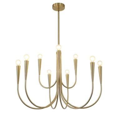 Imagem de Lustre Sputnik Vintage, Luminária Pendente Clássica em Formato de Vela, Moderna e Dourada, Lustre Industrial Estilo Fazenda para Sala de Jantar, Sala de Estar, Cozinha e Corredor.