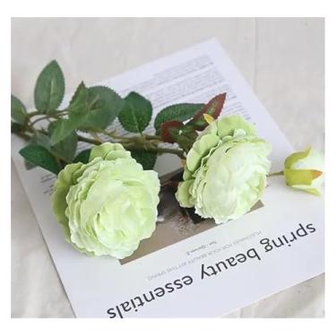 Imagem de KEG801302 Flores falsas simulação de flores rosas buquê de seda artificial 3 cabeças peônia buquê de noiva arranjo de flores rosa festa casa decoração decoração de casamento (verde)