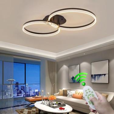 Imagem de Luminária de teto moderna para sala de estar com controle remoto, dimerizável, alta luminosidade, cúpula de acrílico, 3 anéis, elegante, em alumínio, para quarto, cozinha e restaurante (50cm