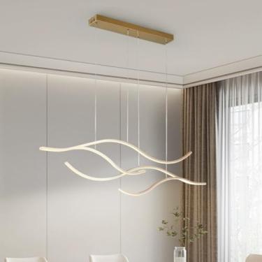 Imagem de Luminária pendente LED dimerizável com controle remoto para mesa de jantar, design moderno, ideal para sala de estar e sala de jantar. Modelo BD446, lustre de 54W (dourado).