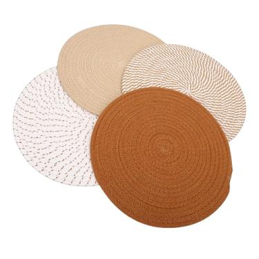 Imagem de Brrnoo Conjunto de Jogo Americano de Tecido Redondo de 4 Peças de 13 Polegadas, Tapetes de Mesa de Corda de Algodão Boêmio Antiderrapante, Resistentes Ao Calor, Com Formato Circular (Série Marrom)