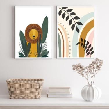 Imagem de Kit 2 Quadros Infantis Safari Soft 33x24cm - Moldura Branca - Quadros 
