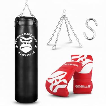Imagem de Saco de Pancada Profissional 120 cm + Luva bate Saco PRO Gorilla Boxe Muay Thai (Vermelho)