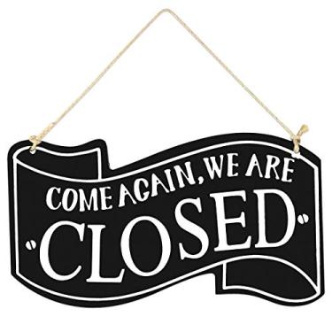 Imagem de Placa aberta e fechada da loja dupla face de madeira da Vosarea para negócios ou casa (preta)