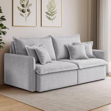 Imagem de Sofá 3 Lugares 2,00m Retrátil E Reclinável Em Tecido Bouclé – Malta Lucadi Cinza