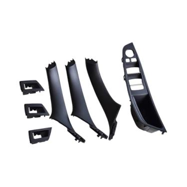 Imagem de 7 pçs volante à direita rhd Compatível com bmw série 5 f10 f11 520 525 preto interior do carro maçaneta da porta painel interno puxar guarnição capa braço(Model B Black)