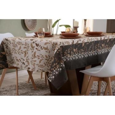 Imagem de Toalha de mesa retangular em linho, estilo rústico Disponível nos tamanhos 4/6/8/10 lugares 、 para a cozinha e sala de jantar Material natural, feito para durar (FOLHAS,140X140-4 LUGARES)