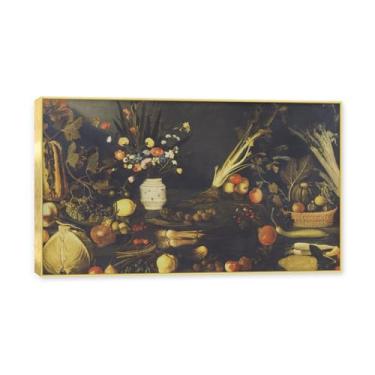 Imagem de NHLDZYH Moldura dourada. Arte de parede vintage - natureza morta com frutas - quadro de tela de estilo clássico - pintura de natureza morta com moldura decorativa. C55. 60 x 102 cm.