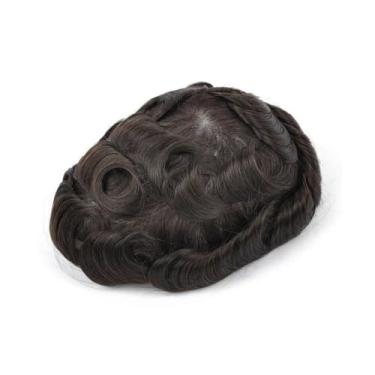 Imagem de Aplique de testa Mono parte superior respirável com pele do plutônio em torno da prótese natural cabelo masculino humano(2#,7x9)