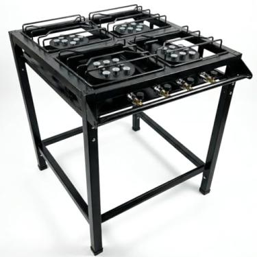 Imagem de Fogão Industrial 4 Bocas Preto – Alta Pressão, Acompanha Mangueira e Registro! Semi Industrial