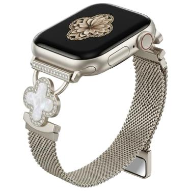 Imagem de Pulseira magnética feminina de relógio Clover, ouro e prata, pulseira de metal elegante e chique para Apple Watch séries 10/9/8/7/6/5/4/3/2/1/SE/Ultra 2, serve para modelos de 38 mm-49 mm (Starlight