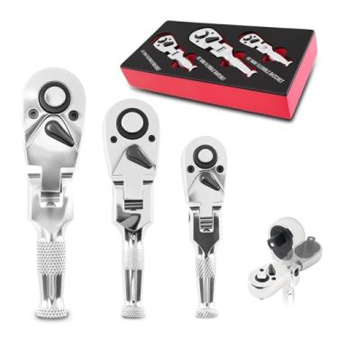 Imagem de maXpeedingrods Conjunto de 3 peças de catraca grossa, conjunto de chaves de catraca de cabeça flexível, catraca flexível de 1/10.2 cm, 3/20.3 cm, catraca pequena flexível de 1/5.1 cm, catraca