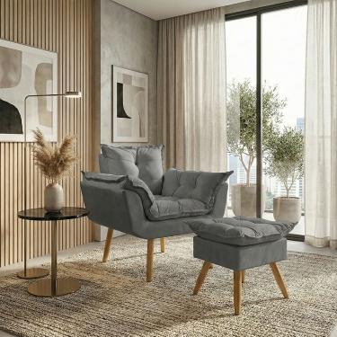 Imagem de Kit Poltrona e Puff Alice Decorativa Confortável Para Sala Recepção Manicure Quarto Consultório Tecido Suede