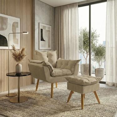 Imagem de Kit Poltrona e Puff Alice Decorativa Confortável Para Sala Recepção Manicure Quarto Consultório Tecido Suede