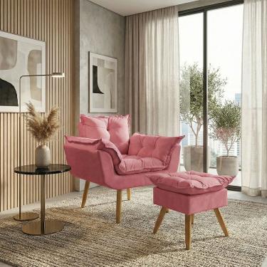 Imagem de Kit Poltrona e Puff Alice Decorativa Confortável Para Sala Recepção Manicure Quarto Consultório Tecido Suede