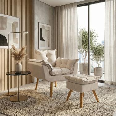 Imagem de Kit Poltrona e Puff Alice Decorativa Confortável Para Sala Recepção Manicure Quarto Consultório Tecido Suede