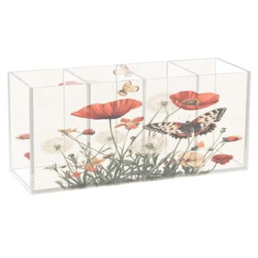 Imagem de Burbuja Porta-canetas de acrílico de borboleta com 4 compartimentos, suporte de lápis transparente para pincéis de maquiagem fixos, acessórios de mesa de escritório em casa