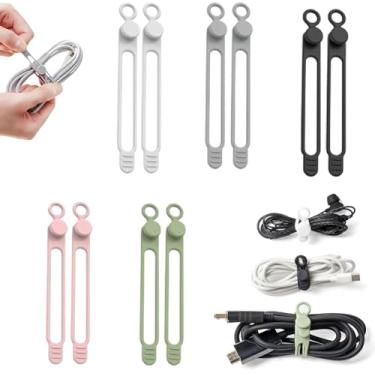 Imagem de 10 peças de organizador de cabos de silicone para agrupar fone de ouvido, carregador de telefone, cabos de computador, abraçadeiras reutilizáveis organizador de fios em casa, escritório, cozinha