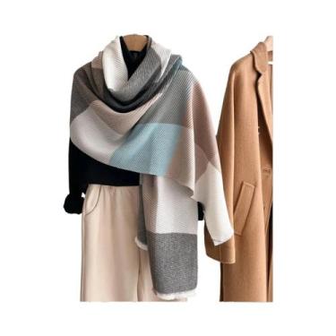 Imagem de Cachecol Feminino Oversized Color-Block Com Drapeado, Quente Para Prim