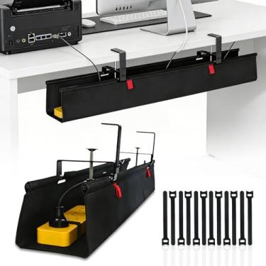 Imagem de Bandeja de gerenciamento de cabos embaixo da mesa, organizador de cabos de 91 cm para mesa, suporte de braçadeira/parafuso, bandeja de gerenciamento de cabos de tecido premium para escritório, casa