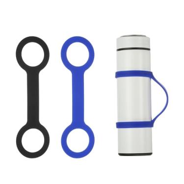 Imagem de YELARXI Alça de suporte de garrafa de água, alça de silicone antiderrapante, alças de suporte de garrafa para acampamento ao ar livre, corrida, bicicleta, academia, esportes (pacote com 2, preto/azul)