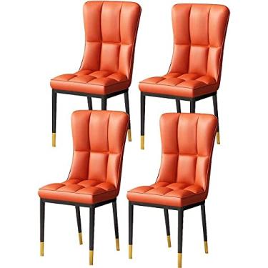 Imagem de RROUAN Conjunto de 4 cadeiras de jantar de cozinha, cadeiras laterais de couro sintético modernas com encosto alto acolchoado macio para sala de estar, cadeiras laterais de couro à prova d'água com