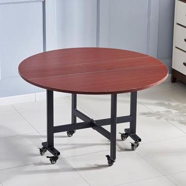 Imagem de Mesa de jantar moderna de folha redonda, mesa de jantar dobrável com 6 rodas, mesa de cozinha dobrável com suporte de aço carbono, dobrável em 3 formas, suporta facilmente peso de 400 kg (cor: B,