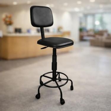 Imagem de Cadeira Caixa Alta Giratória com Rodinhas, Assento e Encosto em Courino, Pistão a Gás e Aro de Apoio para Pés,Suporta até 120kg