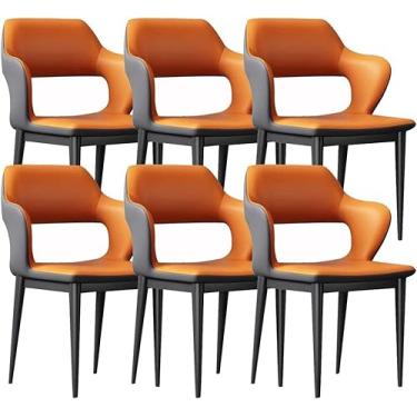 Imagem de RROUAN Conjunto de 6 cadeiras de cozinha de couro para computador com pernas de metal para restaurantes comerciais domésticos