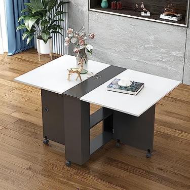 Imagem de Mesa de jantar dobrável, mesa de jantar com 6 rodas e prateleira de armazenamento de 2 camadas, mesa de jantar com economia de espaço pequeno para cozinha, sala de estar (cor: C, tamanho: L-120 cm/47