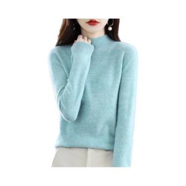 Imagem de Suéter Feminino De Lã Pura Para Outono E Inverno, Gola Semi-Alta, Mang