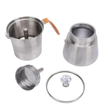 Imagem de Cafeteira italiana de aço inoxidável, ferramenta portátil de preparo portátil para entusiastas de baristas de cozinha doméstica, durável, à prova de ferrugem, resistente ao calor com tampa de vidro e