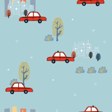 Imagem de Papel de Parede Fofura Baby Carrinhos Fundo Azul FF4009