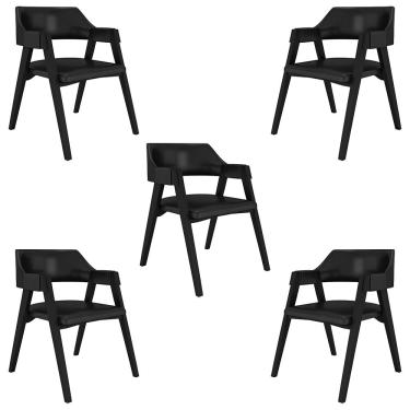 Imagem de Kit 5 Cadeiras Sala de Jantar e Jogos Carteados Madeira Maciça Poker PU Preto/Preto G42 - Gran Belo